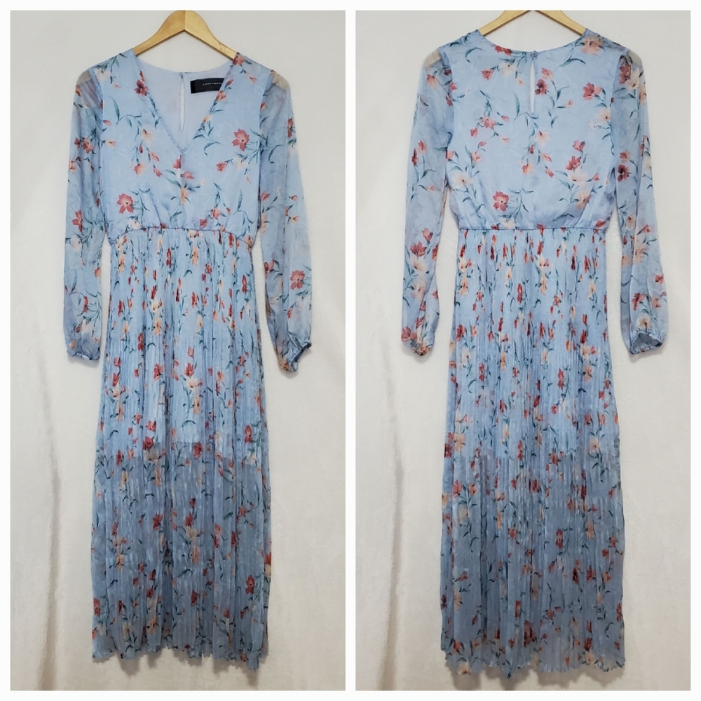 CODE X MODE Floral Pleated Linen Maxi Dress Size XS